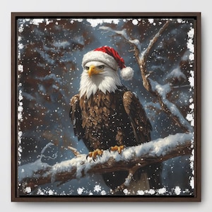 American Bald Eagle Christmas Wall Art Printable Poster Xmas Decor Print Modern Holiday Gift Winter Snow USA Patriotic cute festive Cozy