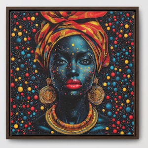 Black Woman Abstract Framed Art African Lady Painting Afro American Girl Decor African feminine art black history month culture ethnic art