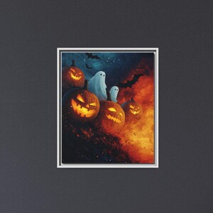 Halloween Gallery Canvas, Spooky Pumpkin Patch Ghosts Bats, Vertical Frame, Wall Art Decor, Holiday Home Decor, Halloween Decor, Halloween