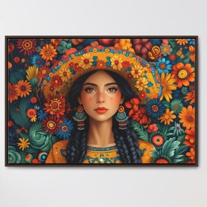 Mexican Woman Traditional Framed Wall Art - Chiapas Hispanic folklore art hispanic heritage latin american ethnic latino folk art flamenco