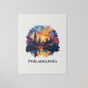 Philadelphia City Wall Art Print - Matte Canvas, Stretched, 0.75&quot; - Philly Skyline, Philly Art Print, Philadelphia Pennsylvania Painting