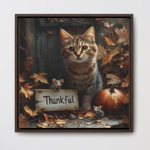 Black Cat Thanksgiving Wall Art Painting, Digital Download Only, Halloween decor cottagecore Cat lady, Autumn Gothic witch fall gift