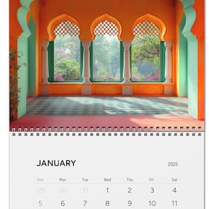 2025 Art Wall Calendar Southasian Ethnic style Pakistani Indian Persian Afghan Mughal Palace Islamic traditional cultural planner monthly