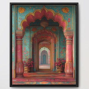 India Travel Gallery Canvas, Jaipur Print Vertical Frame, India Illustration Poster Gift Wall Art, Persian Afghan Pakistani Mughal Wall Art