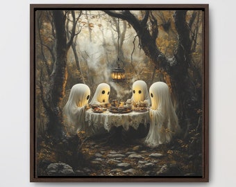 Halloween Spooky Ghosts Wall Decor, Digital Download Only, Ghost and Coffee, tea party Gallery canvas, Halloween Gift, spooky season art