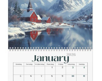 2026 Travel Wall Calendar, Size 11x8.5 & 14x11.5 World Travel Gift Art Vertical 2026 Planner Office Decor Europe Asia America Yearly Monthly