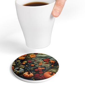 Fall Harvest Ceramic Coaster Autumn Holiday Season Gift Pumpkin Halloween Vibrant Home Decor Modern Tableware Kitchen Accessory Housewarming