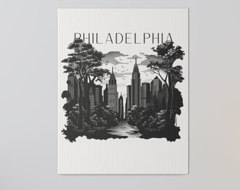 Impression d'art murale de la ville de Philadelphie - toile mate, tendue, 0,75" - ligne d'horizon de Philadelphie, impression d'art de Philadelphie, peinture de Philadelphie en Pennsylvanie