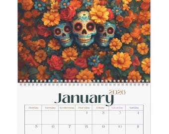 2026 Mexican Art Wall Calendar, Sizes 11x8.5 & 14x11.5 Yearly Planner Monthly Scheduler Office Decor Latin Ethnic Traditional Spanish Mexico
