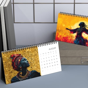 2025 African Art Desk Calendar Yearly Planner Monthly Scheduler Office Decor Home Organization Afro Ethnic Traditional Art black culture