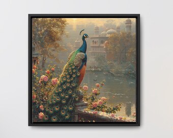 Mughal Style Art Peacocks Painting, Gallery Canvas Square Frame, Palace Afghan Pakistani Indian women Subcontinent Persian Wall Print Poster
