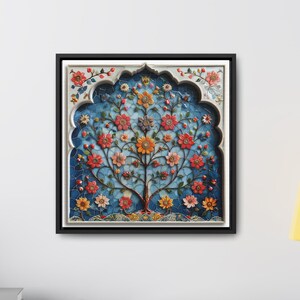 Mughal Style Floral Art Painting, Digital Download Only, Mughal Palace Afghan Pakistani Indian Subcontinent Persian Wall Print Poster