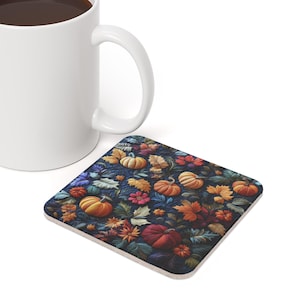Fall Harvest Cork Back Coaster Autumn Holiday Season Pumpkin Halloween Design Unique Drink Coasters Home Decor Gift Garden Lovers Riwaj Art