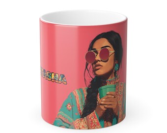 Kundenspezifische Desi indische Bollywood-Becher, Farbmorphing-Becher, 11 Unze pakistanische südasiatische Geschenk Bunte ethnische wärmeempfindliche Kaffeeliebhaber-Teeschale