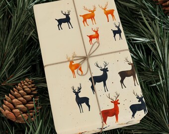 Papel de regalo navideño con renos, papel de regalo festivo y alegre, rollo de papel de regalo único, lindo, navideño, de temporada, felices fiestas