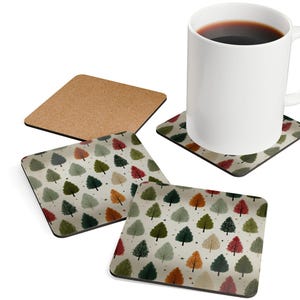 Christmas Tree Coaster Set of 4 Minimalist Autumn Xmas Holiday Season Coffee Mug Design Unique Drink Coasters Home Decor Gift Garden Lovers