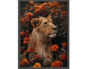 Lion in Flowers - Animals Digital wall art, Digital Download Only - room decor, Tiger Lion Forest prints, Mothers Day Cute Kids Gift