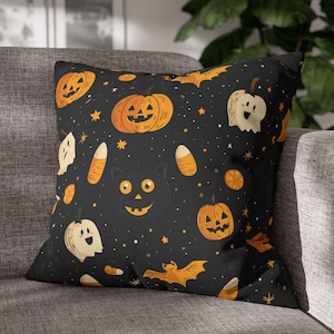 Bonita y espeluznante almohada de Halloween: otoño, vacaciones, temporada de otoño, calabaza, fantasma, sofá, cojín, funda de almohada, regalo, arte Riwaj