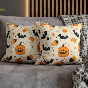 Bonita y espeluznante almohada de Halloween: otoño, vacaciones, temporada de otoño, calabaza, fantasma, sofá, cojín, funda de almohada, regalo, arte Riwaj