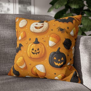 Bonita y espeluznante almohada de Halloween: otoño, vacaciones, temporada de otoño, calabaza, fantasma, sofá, cojín, funda de almohada, regalo, arte Riwaj
