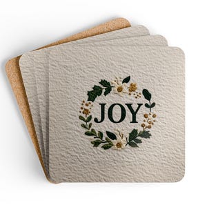 Christmas Joy Coaster Set of 4 Minimalist Autumn Xmas Holiday Season Coffee Mug Design Unique Drink Coasters Home Decor Gift Garden