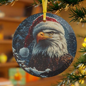 American Christmas Bald Eagle Glass Ornaments, Xmas Decor Modern Holiday Gift, Winter Cute Festive Cozy Winter Holiday Decoration Patriotic