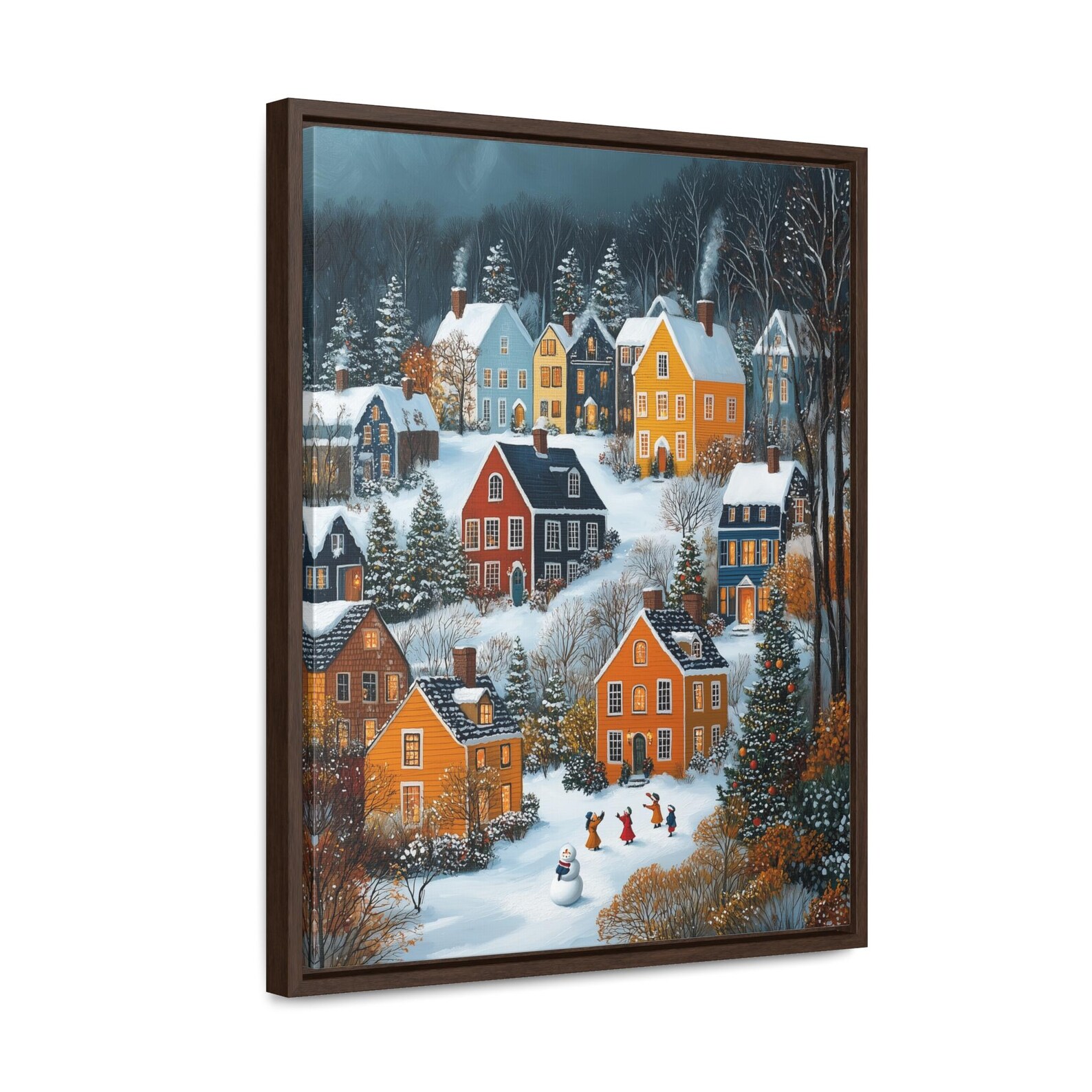 Christmas Folk Art Snowy Village Wall Art - Matte Vertical Poster ...
