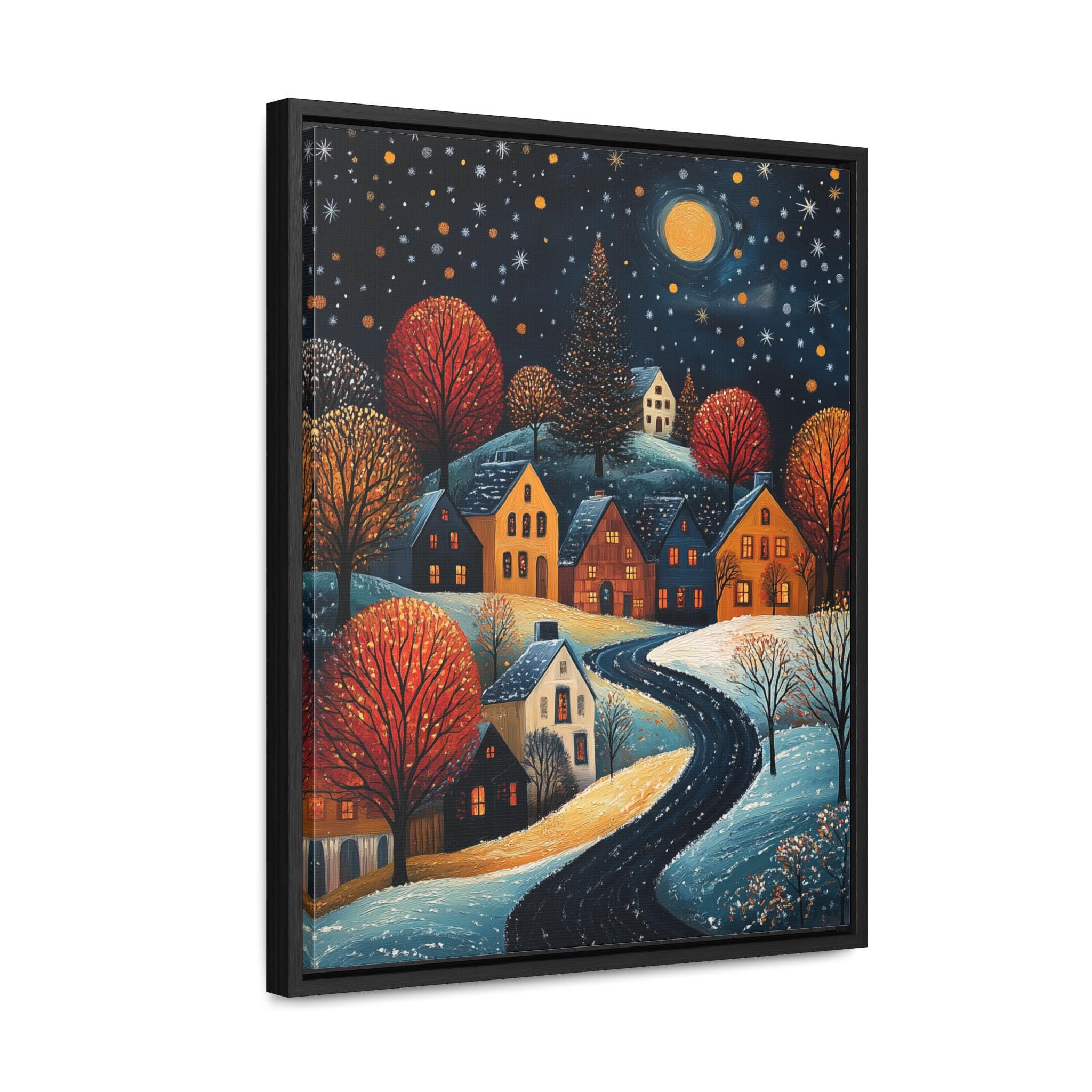 Christmas Folk Art Snowy Village Wall Art - Matte Vertical Poster ...