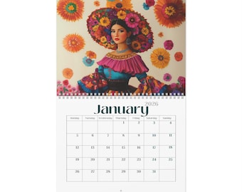 2026 Mexikanische Kunst Wandkalender Jahresplaner Monatsplaner Büro Dekor Haus Organisation Latein Ethnic Traditionelle Kunst Spanisch Mexiko