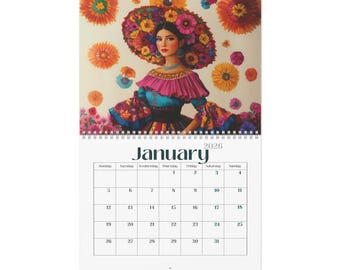 2026 Mexikanische Kunst Wandkalender Jahresplaner Monatsplaner Büro Dekor Haus Organisation Latein Ethnic Traditionelle Kunst Spanisch Mexiko