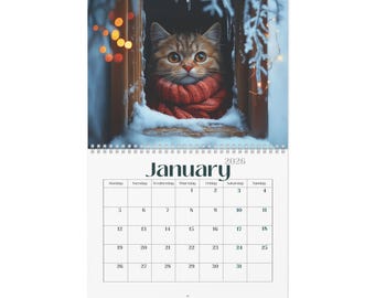 Calendario mensual de gatos 2026 con ilustraciones de gatos, regalo para amantes de los gatos, decoración artística con gatos, planificador con temática de gatos, calendario anual de gatos