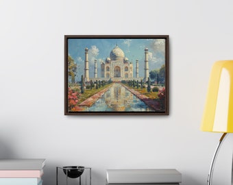 素晴らしいインド美術 【高級額装した印度絵画】 25000円で購入 タージ マハル インド ムガル アート キャンバス 横長フレーム