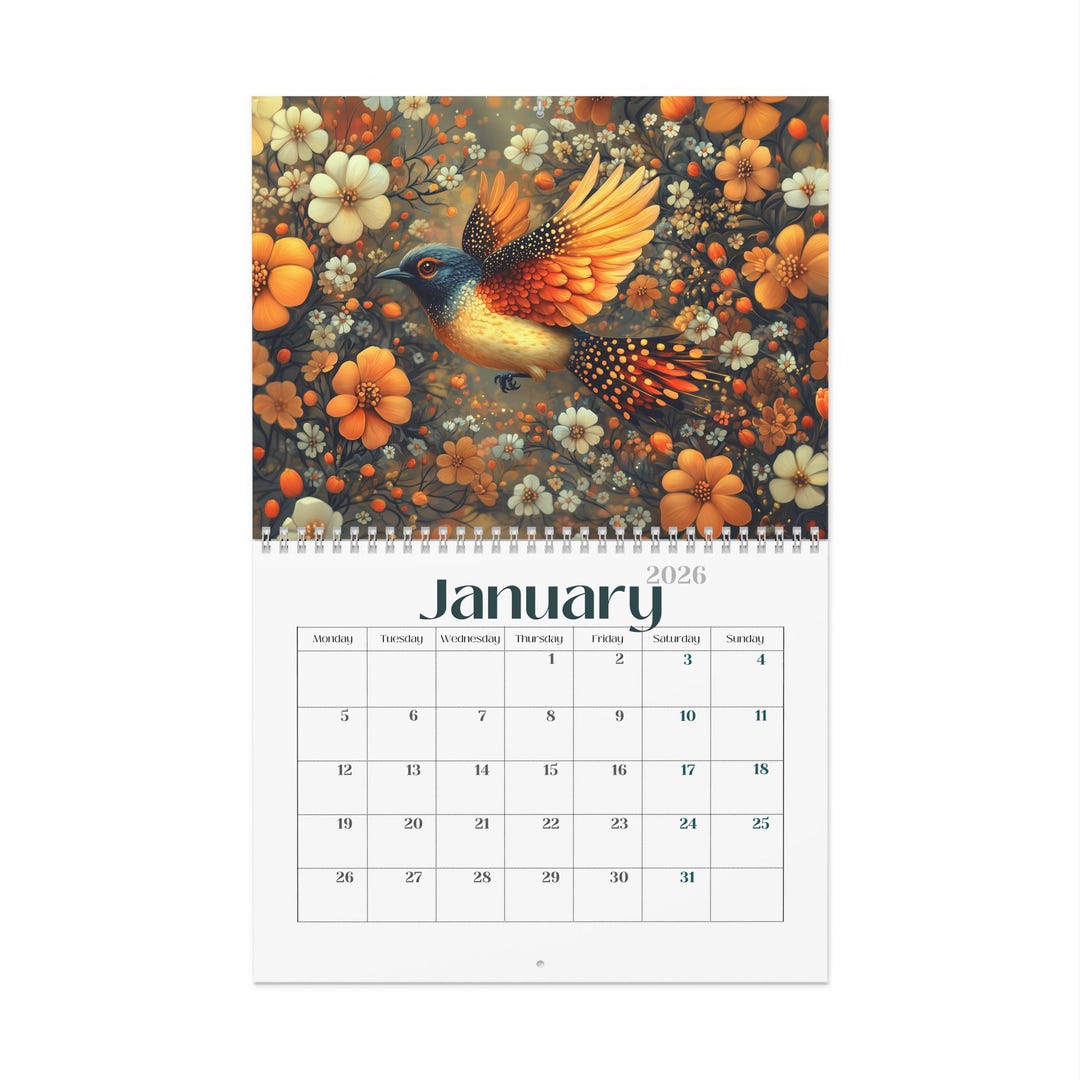 2026 Birds Wall Calendar Yearly Wall Planner Monthly Scheduler Office ...