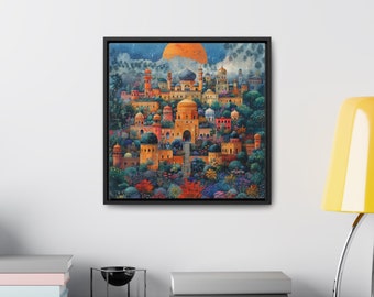 Mughal Style Art Mosque Painting, Gallery Canvas Square Frame, Mughal Palace Afghan Pakistani Indian Subcontinent Persian Wall Print Poster