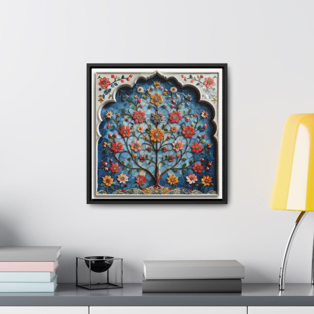 Mughal Style Floral Art Painting, Gallery Canvas Square Frame, Mughal ...