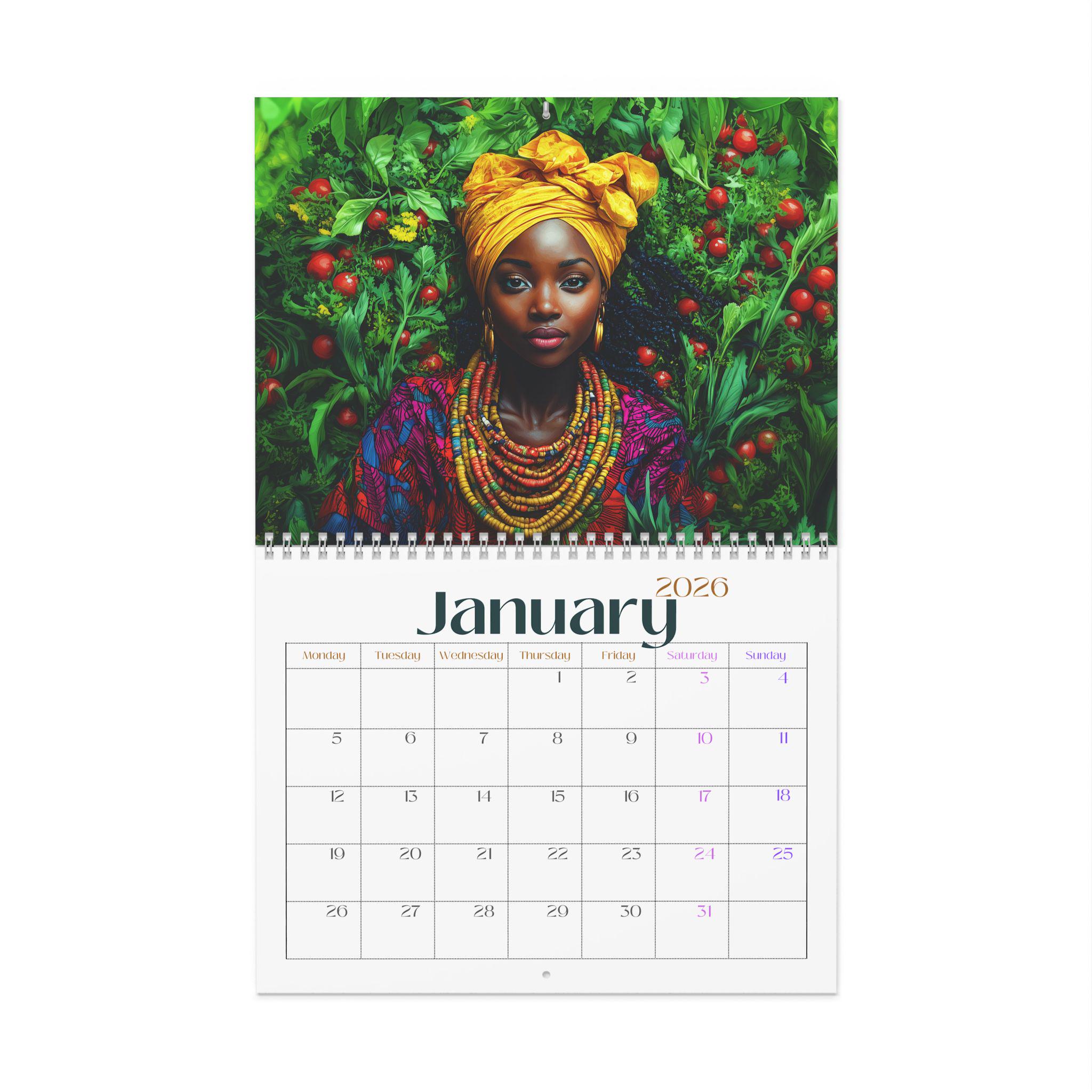 2026年 アフリカ文化壁掛けカレンダー 民族芸術スタイル 部族風 アフロ