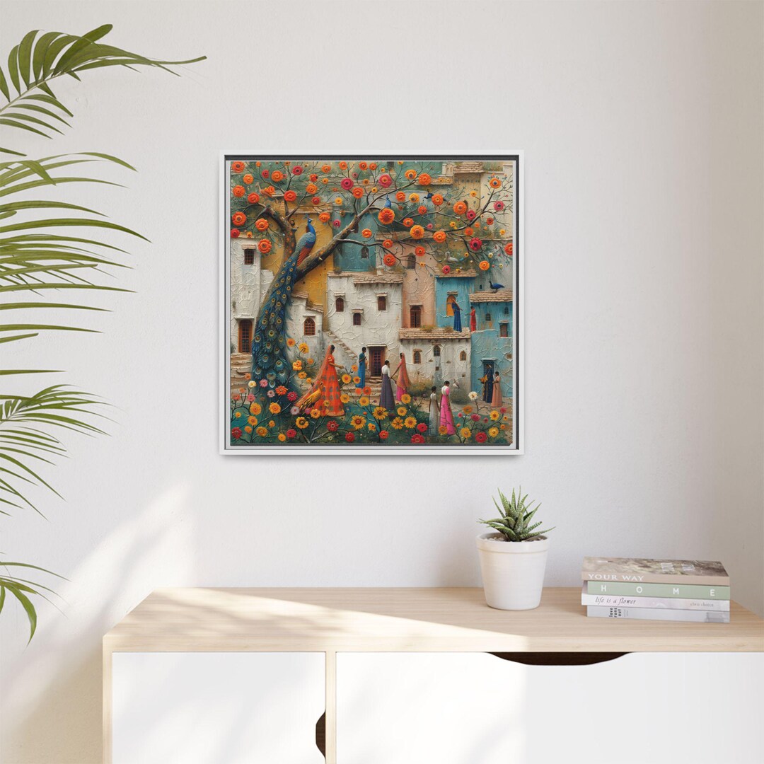 シンディ村の芸術絵画、ギャラリーキャンバススクエアフレーム、ムガル