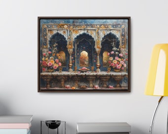 Persian Palace Mughal Art Canvas Horizontal Frame - Pakistani Indian Subcontinent Persian Palace Oil Painting, Royal Mughal Style Art