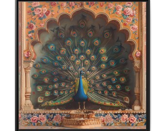 Mughal Style Art Peacocks Painting, Gallery Canvas Square Frame, Palace Afghan Pakistani Indian women Subcontinent Persian Wall Print Poster