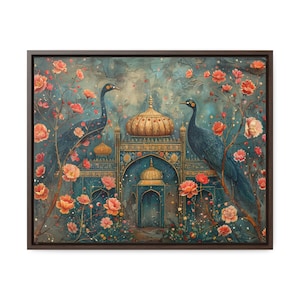 Persian Palace Mughal Art Digital Download Only, Pakistani Indian Subcontinent Persian Palace Oil Painting, Royal Mughal Style Bird flowers