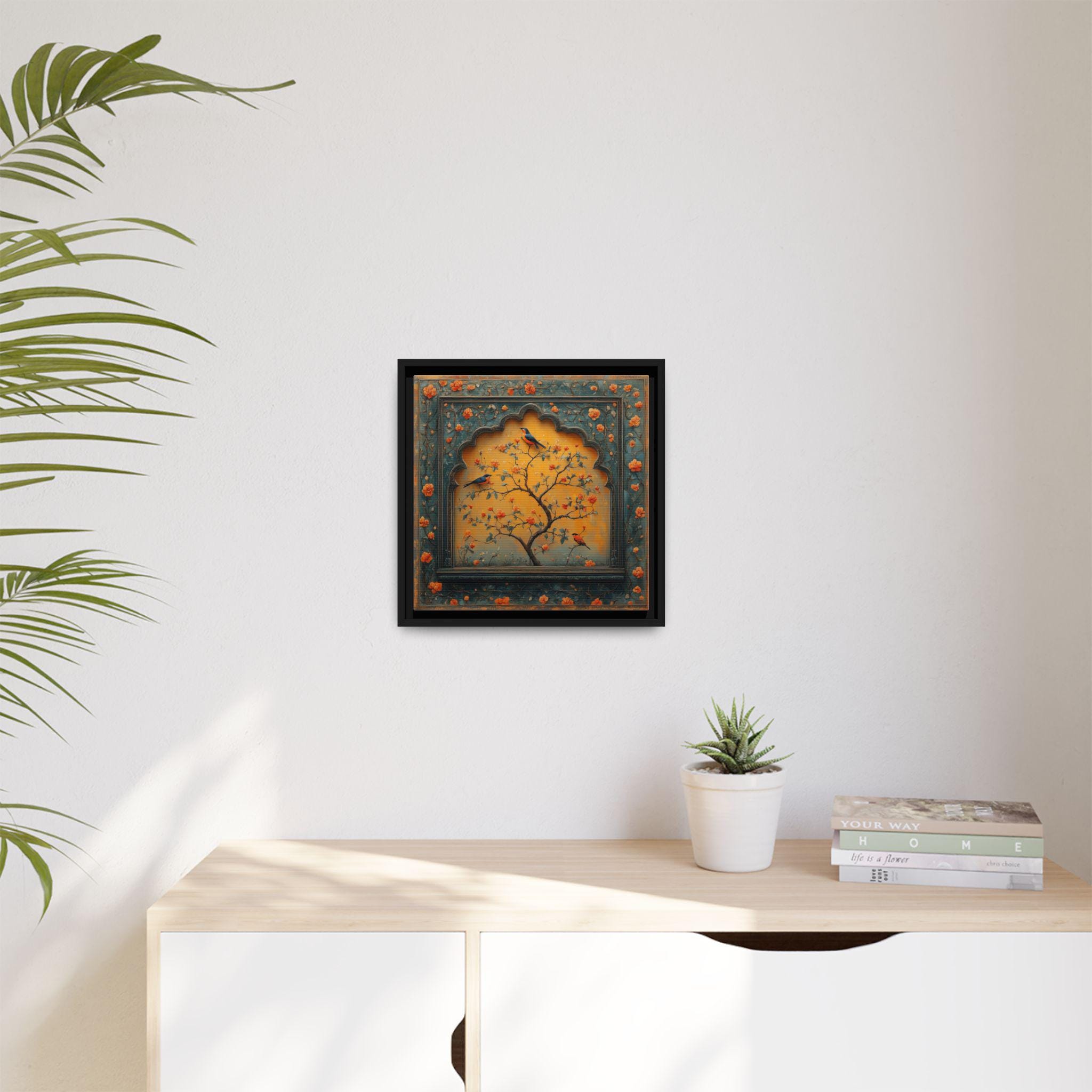 Mughal Style Bird in Palace Gallery Canvas Wrap, Square Frame, Persian ...