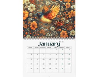 2026 Birds Wall Calendar Yearly Wall Planner Monthly Scheduler Office Decor Home Organization Floral bloom Art aviary botanical Calendar