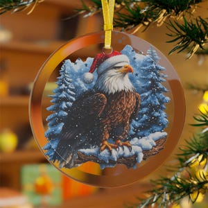 American Christmas Bald Eagle Glass Ornaments, Xmas Decor Modern Holiday Gift, Winter Cute Festive Cozy Winter Holiday Decoration Patriotic