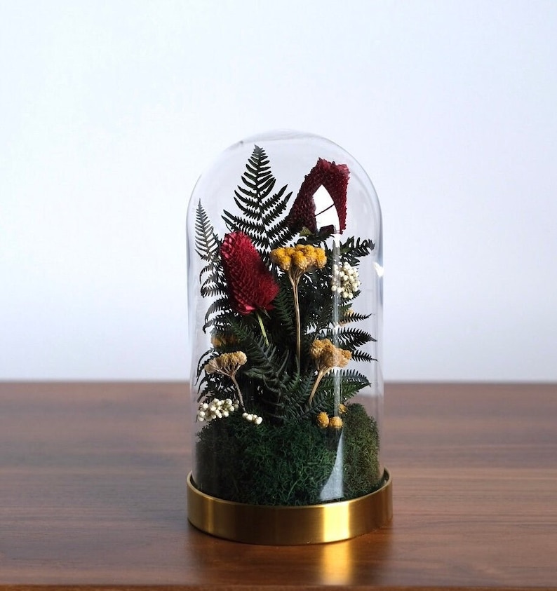 Dried Flowers Glass Dome, Customized Preserved Flower Arrangement, Home