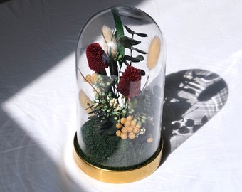 Terrarium de fleurs séchées, présentoir de fleurs naturelles préservées, fleurs d'inspiration vintage, cloche de fleurs éternelles