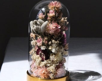 Dried Flower Terrarium, Natural Preserved Flowers Display, Vintage-inspired Florals , Everlasting Flowers Cloche