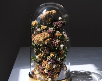 Terrarium de fleurs séchées, présentoir de fleurs naturelles préservées, fleurs d'inspiration vintage, cloche de fleurs éternelles