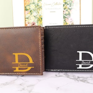 Cartera de cuero personalizada para hombre, cartera navideña personalizada, cartera grabada para hombre, regalo de aniversario para esposo, regalo para padrino de boda