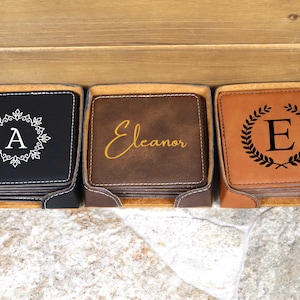 Personalized Leather Coaster Set, Personalized Coasters, Traditional Anniversary Gift, Customized Whiskey Coasters, Housewarming Gifts