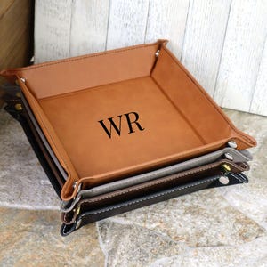 Personalized Leather Tray, Engraved Vegan Leather Valet Tray, Christmas Gifts, Custom Catch All Tray, Father&#39;s Day Gifts, Graduation Gifts